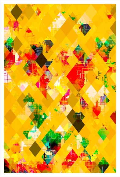 yellow geometric pixel square pattern abstract art background Art Print by Timmy333