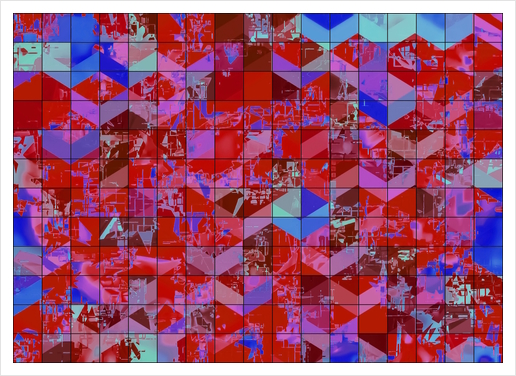 geometric square and triangle pattern abstract in red and blue Art Print by Timmy333