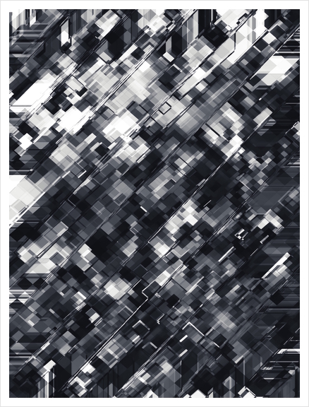 geometric square pixel pattern abstract in black and white Art Print by Timmy333