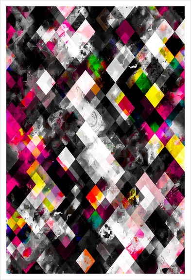 geometric pixel square pattern abstract art in pink yellow green blue Art Print by Timmy333