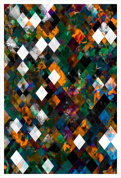 geometric pixel square pattern abstract art in orange brown blue green Art Print by Timmy333