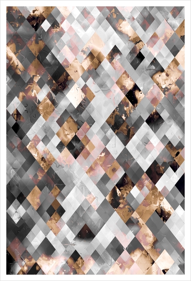geometric square pixel pattern abstract art background in brown Art Print by Timmy333