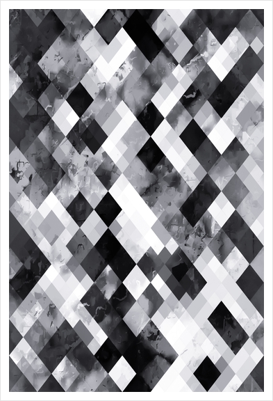 graphic design pixel geometric square pattern abstract background in black and white Art Print by Timmy333