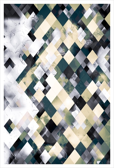 geometric square pixel pattern abstract art in green brown black Art Print by Timmy333
