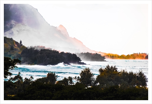 mountains scenic with blue wave at Kauai, Hawaii, USA Art Print by Timmy333