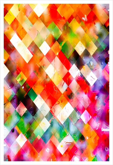 geometric pixel square pattern abstract in red purple green yellow Art Print by Timmy333