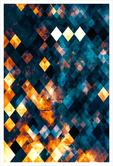 geometric square pixel pattern abstract background in blue orange brown Art Print by Timmy333