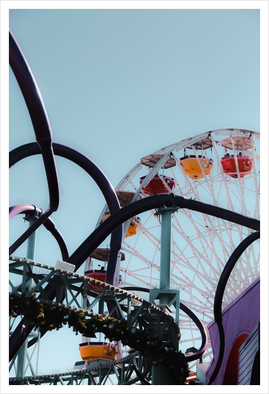 Ferris wheel at Santa Monica pier California USA with blue sky Art Print by Timmy333