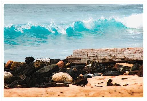 closeup blue wave with sandy beach at Kauai, Hawaii, USA Art Print by Timmy333