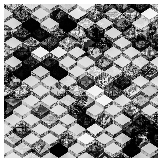 geometric square pixel pattern abstract in black and white Art Print by Timmy333