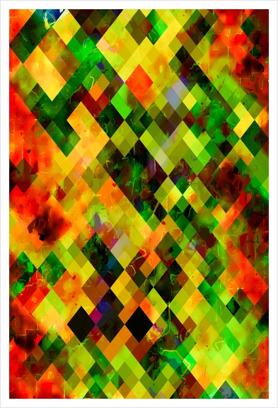 geometric pixel square pattern abstract background in green yellow brown Art Print by Timmy333