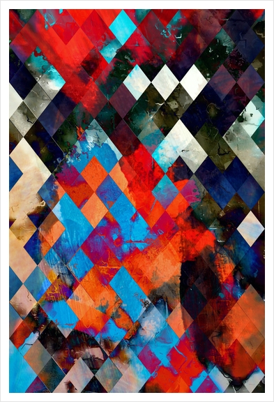 geometric pixel square pattern abstract background in red blue orange Art Print by Timmy333