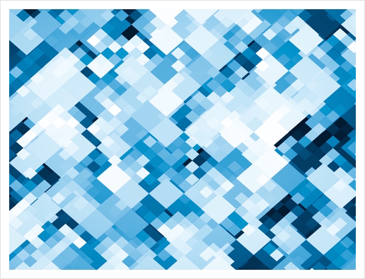 geometric square pixel pattern abstract background in blue Art Print by Timmy333