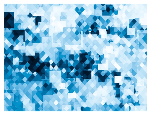 geometric square pixel pattern abstract background in blue Art Print by Timmy333