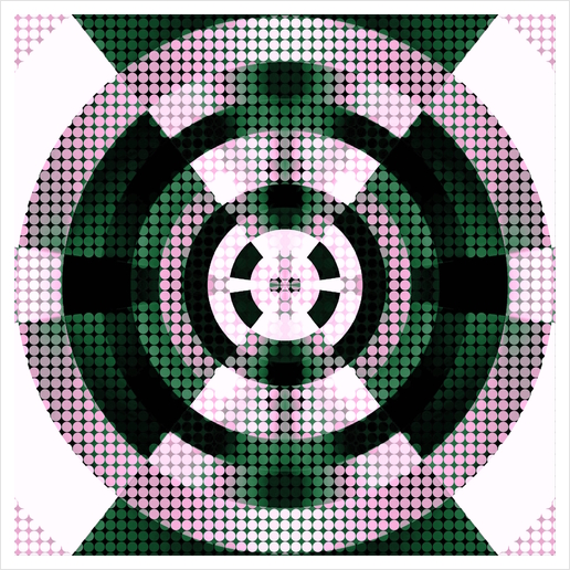 graphic design geometric symmetry circle pattern abstract background in green pink Art Print by Timmy333