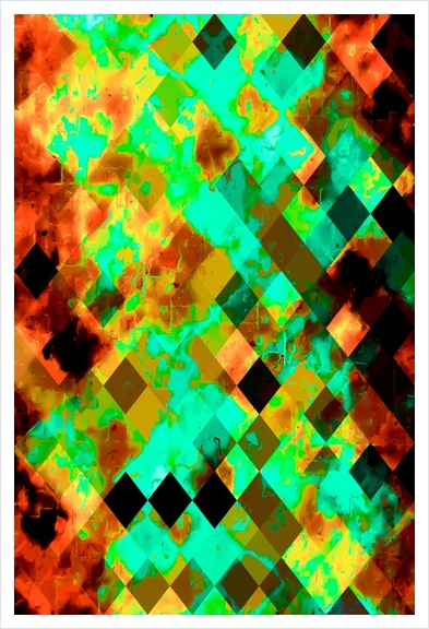 geometric pixel square pattern abstract art in green and brown Art Print by Timmy333