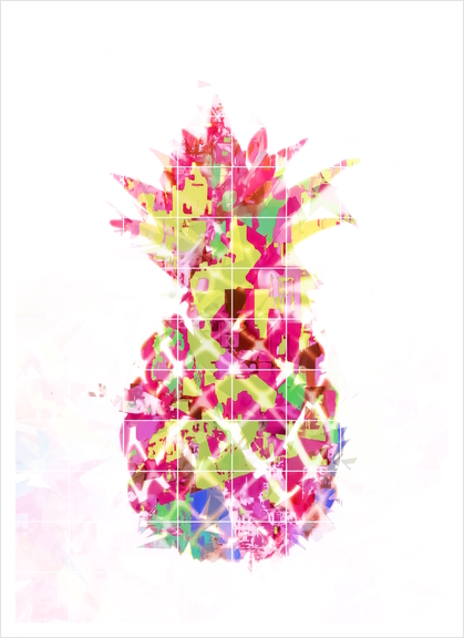 pineapple in pink yellow green blue with geometric triangle pattern abstract Art Print by Timmy333