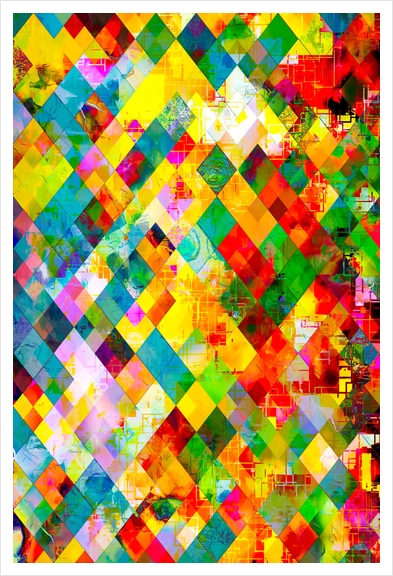 geometric pixel square pattern abstract in red blue green yellow Art Print by Timmy333