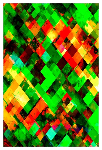 geometric square pixel pattern abstract background in green red yellow Art Print by Timmy333