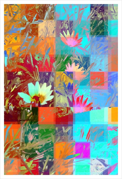 colorful blooming flowers with geometric pixel abstract Art Print by Timmy333