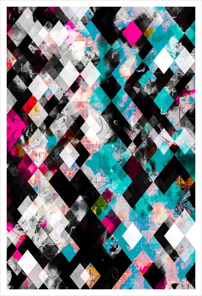 geometric pixel square pattern abstract in pink blue black Art Print by Timmy333