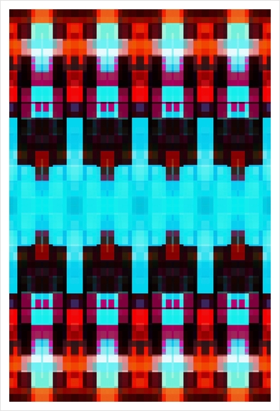 symmetry art graphic design pixel geometric square pattern abstract background in blue red brown Art Print by Timmy333