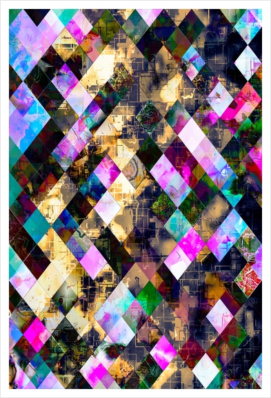 geometric pixel square pattern abstract background in pink blue brown Art Print by Timmy333