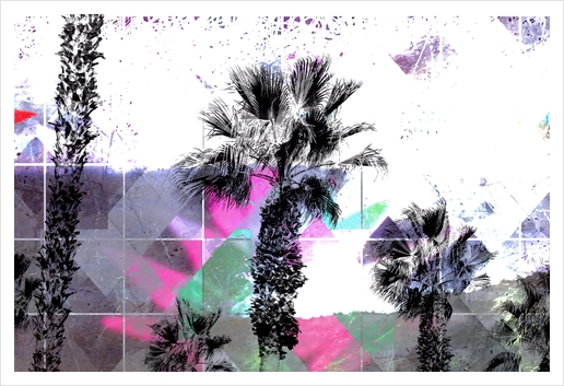 palm tree with geometric pixel square pattern abstract in purple pink blue Art Print by Timmy333