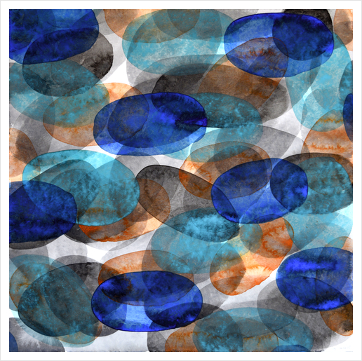 Blue Gray Orange Ovals Art Print by Heidi Capitaine