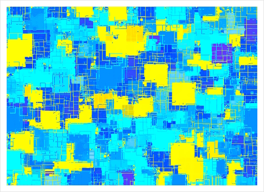 geometric square pixel pattern abstract in blue and yellow Art Print by Timmy333