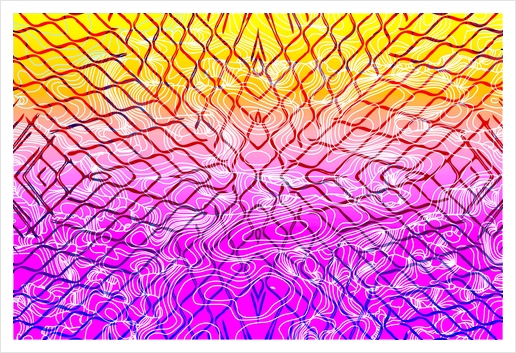 geometric symmetry line pattern abstract in purple pink orange yellow Art Print by Timmy333