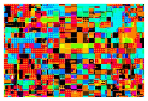 geometric pixel square pattern abstract background in red blue orange Art Print by Timmy333