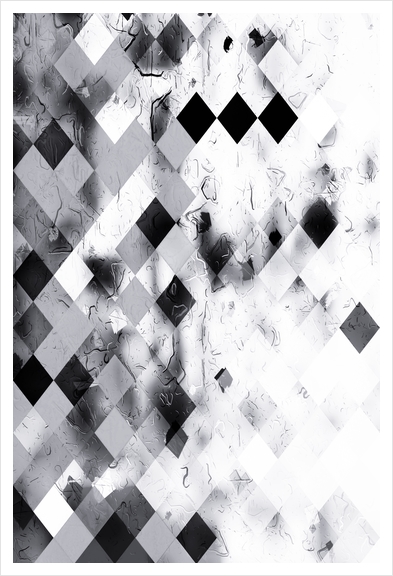 geometric pixel square pattern abstract background in black and white Art Print by Timmy333