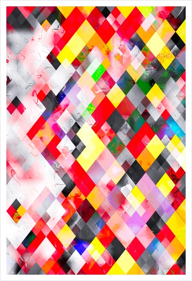 colorful geometric square pixel pattern abstract in red pink yellow Art Print by Timmy333