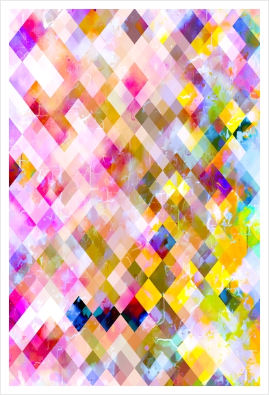 geometric pixel square pattern abstract in pink purple yellow green Art Print by Timmy333