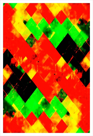 geometric pixel square pattern abstract in red green yellow Art Print by Timmy333