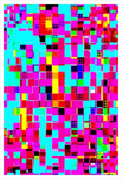 geometric pixel square pattern abstract background in pink blue yellow Art Print by Timmy333