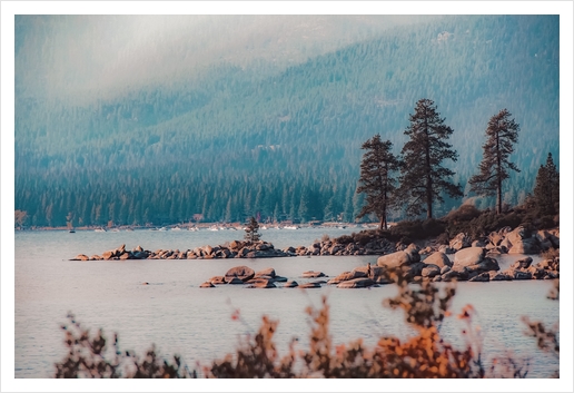 Lake at mountain view background at Lake Tahoe Nevada USA Art Print by Timmy333