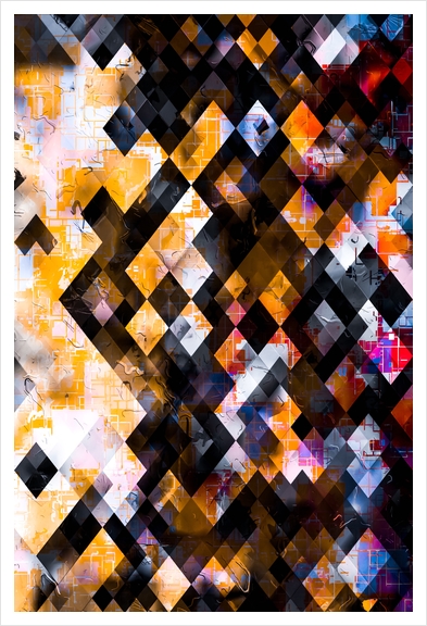 geometric square pixel pattern abstract background in orange pink blue Art Print by Timmy333