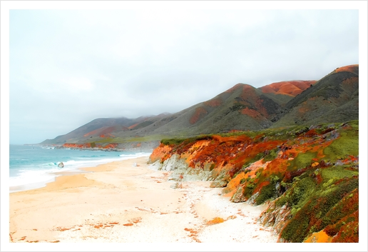 sandy beach and mountain at Big Sur, Highway 1, California, USA Art Print by Timmy333