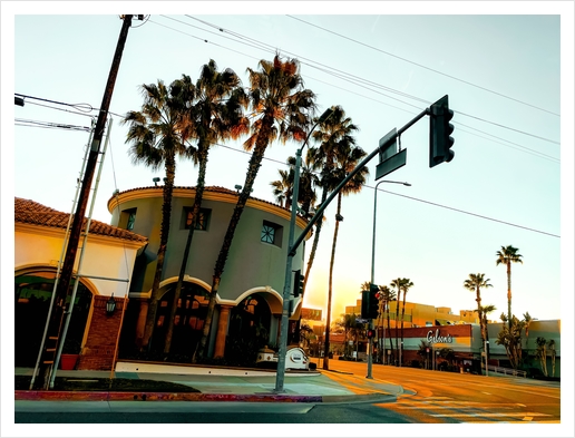 road in the city with sunrise sky at Encino, Los Angeles, USA Art Print by Timmy333