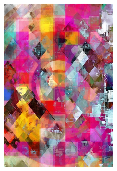 geometric pixel square pattern abstract background in pink blue yellow Art Print by Timmy333