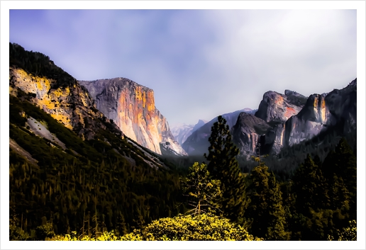 Mountains with blue sky in the forest at Yosemite national park, California, USA Art Print by Timmy333