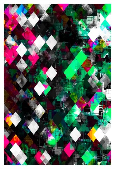 graphic design geometric pixel square pattern abstract background in green pink blue Art Print by Timmy333