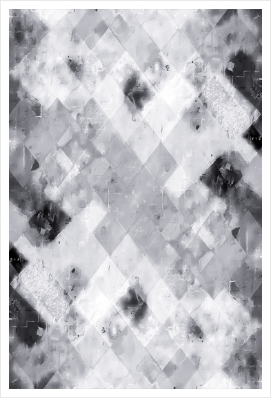 geometric pixel square pattern abstract texture background in black and white Art Print by Timmy333