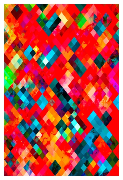 geometric pixel square pattern abstract background in red blue Art Print by Timmy333