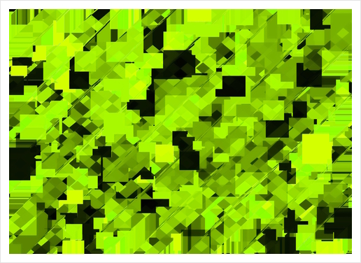 geometric square pixel pattern abstract background in green and black Art Print by Timmy333