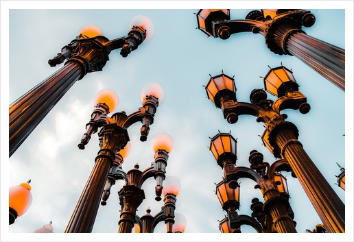 Urban Lights pole with blue sky at LACMA, Los Angeles, California, USA with blue sky Art Print by Timmy333