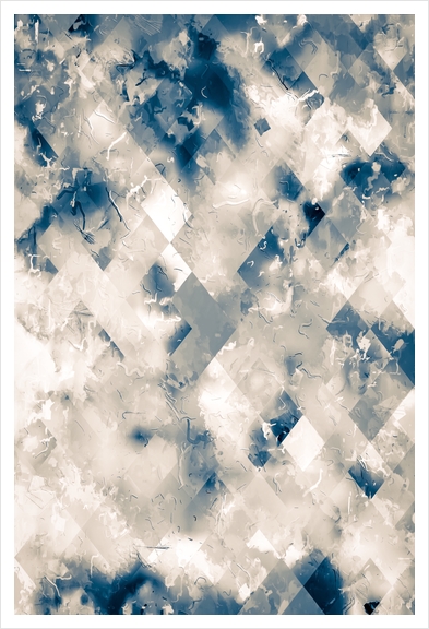 geometric square pixel pattern abstract background in blue black and white Art Print by Timmy333