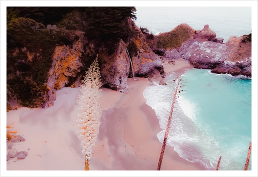 waterfall and beach view at Mcway Falls, Big Sur, Highway 1, California, USA Art Print by Timmy333